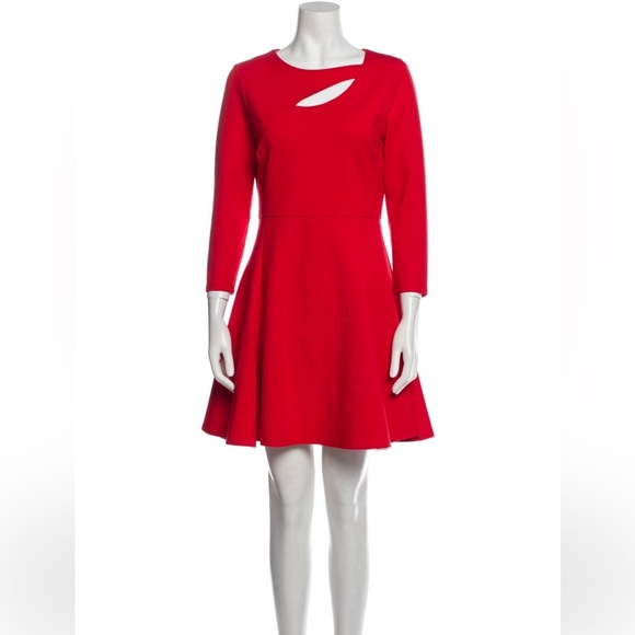 Halston Heritage Red Cut Out Bateau Neckline knee length Dress 3/4 Sleeve US 4 - Picture 3 of 16